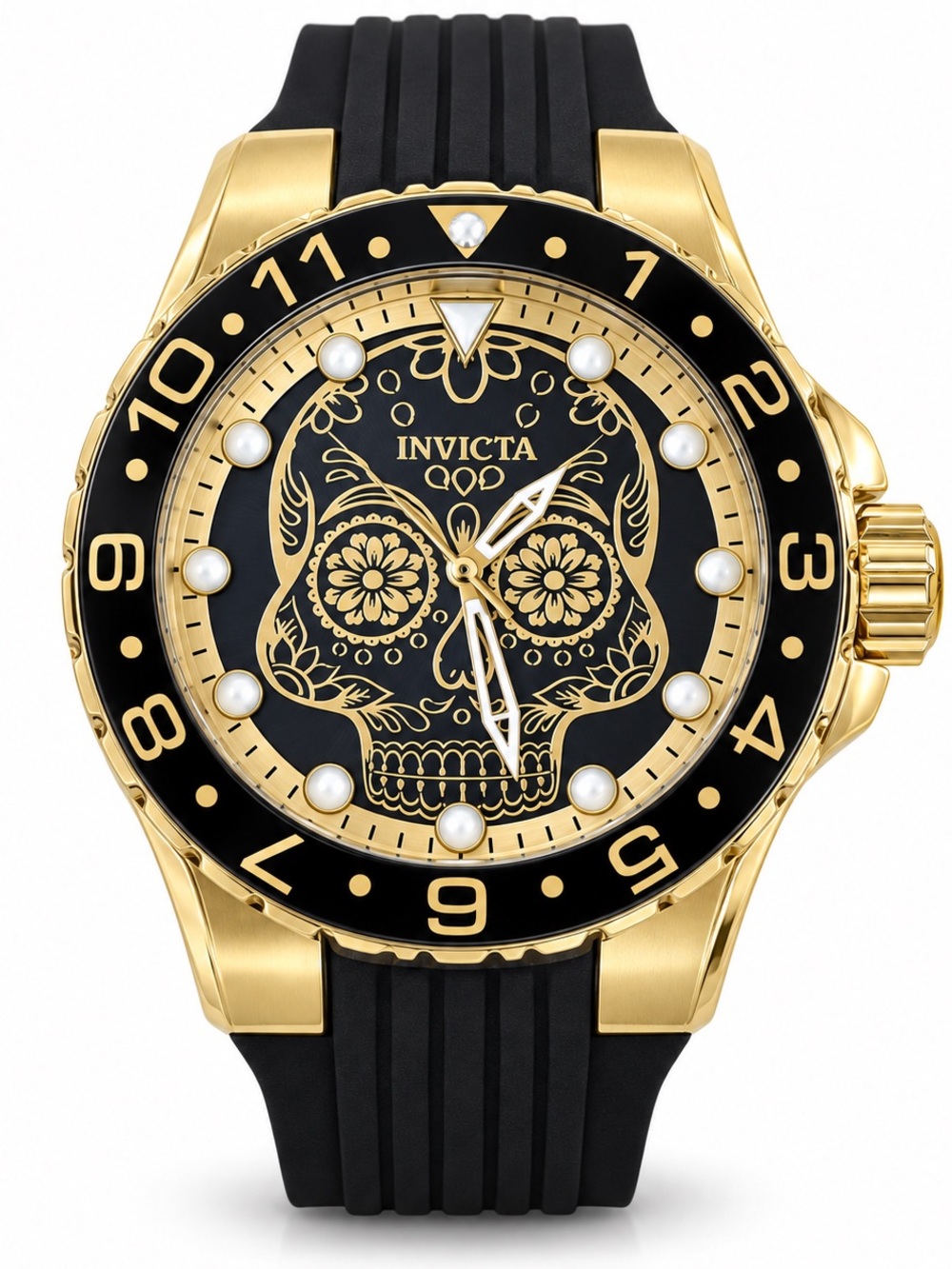 Invicta Aviator Día De Los Muertos Men’s Watch 50mm Gold Black 36856 NWT